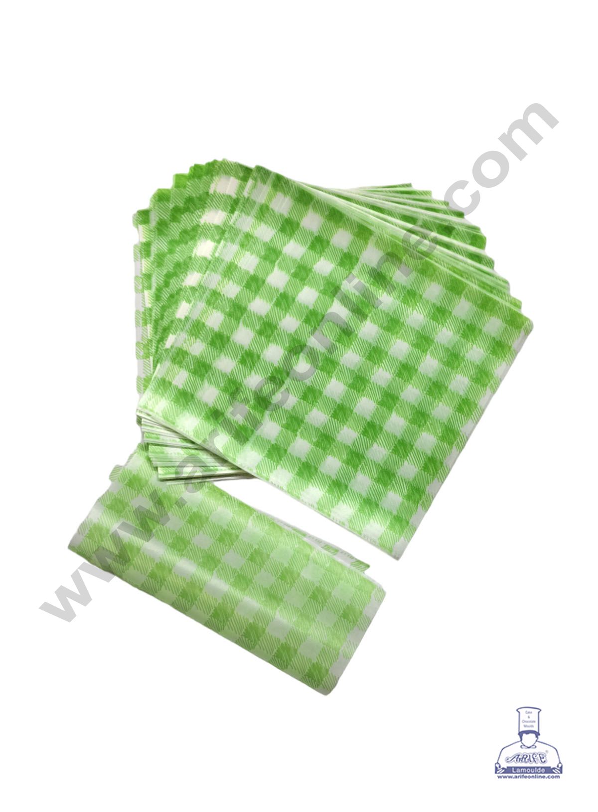 Imported Printed Parchment Paper | Bento Box Liner | Grease Proof Paper | Wrap Paper - Big Green Checks/Plaid Print (100 Sheets) (MOQ 20 PCKT)