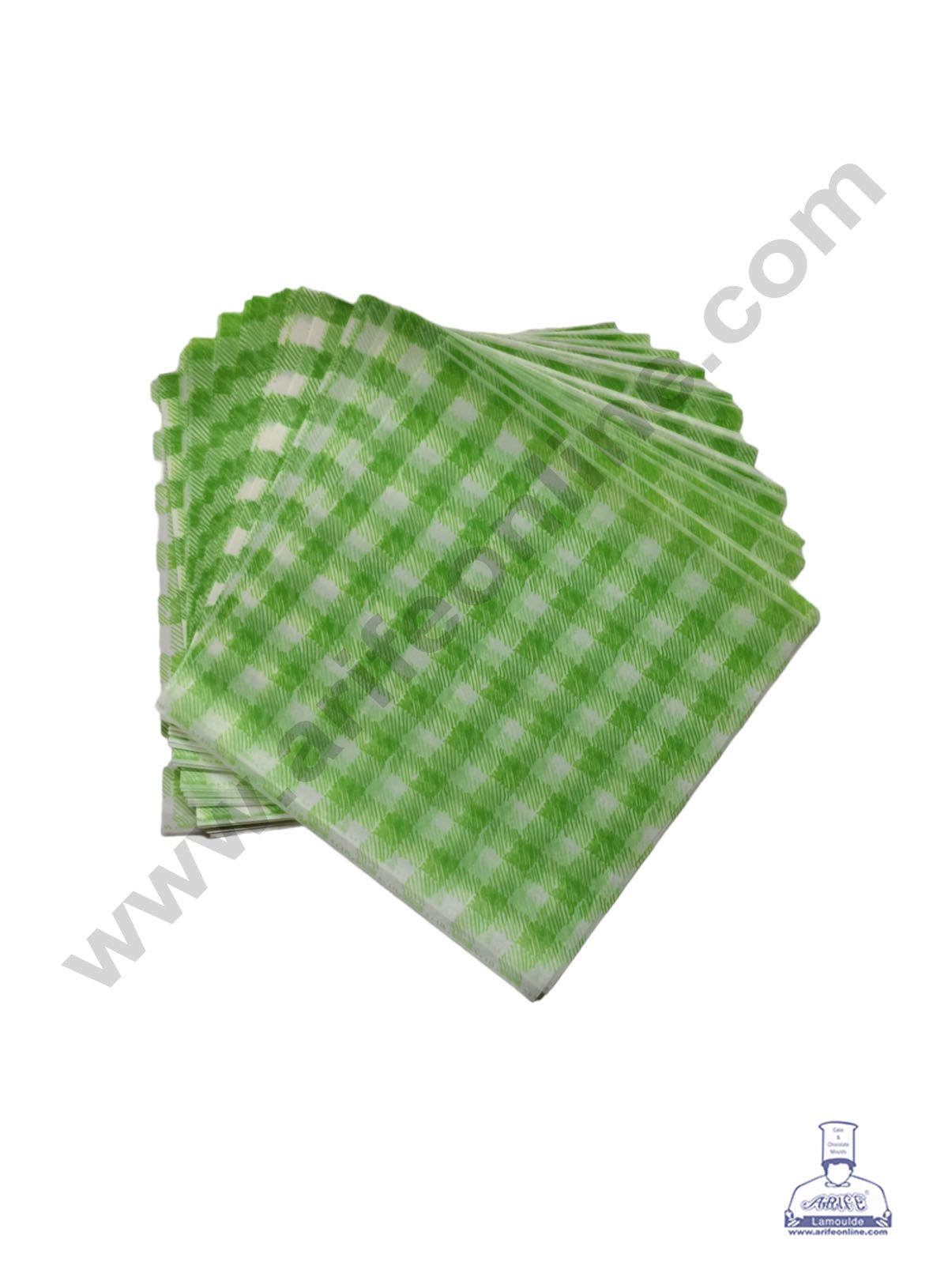 Imported Printed Parchment Paper | Bento Box Liner | Grease Proof Paper | Wrap Paper - Big Green Checks/Plaid Print (100 Sheets) (MOQ 20 PCKT)