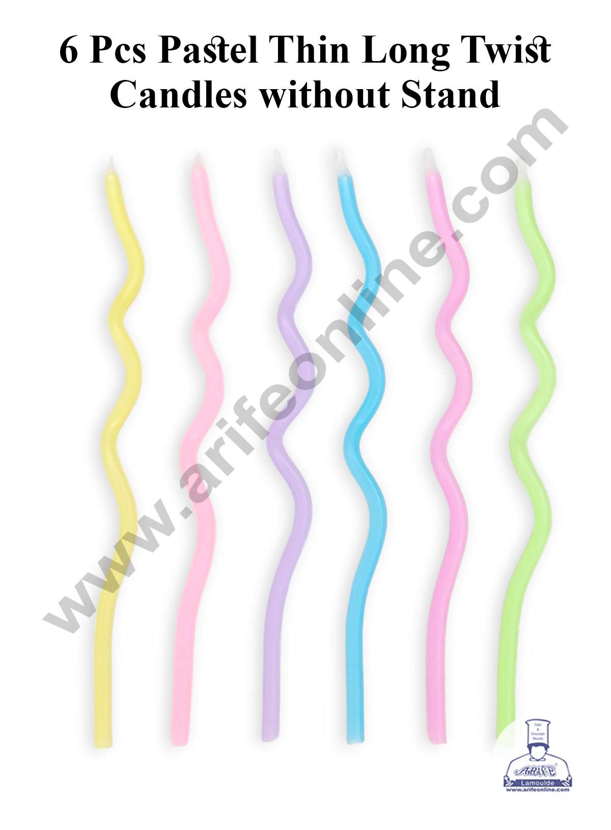 6 Pcs Pastel Thin Long Twist Candles without Stand for Cake & Cupcake Decoration (MOQ 12 SET)  (L)