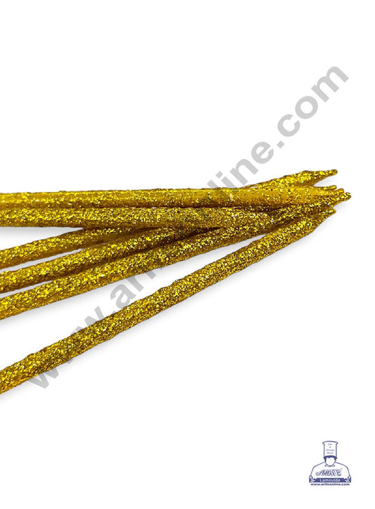 Golden Glitter Thin Long Candles with Stand for Cake & Cupcake Decoration (6 Pcs Set) (MOQ 12 SET)
