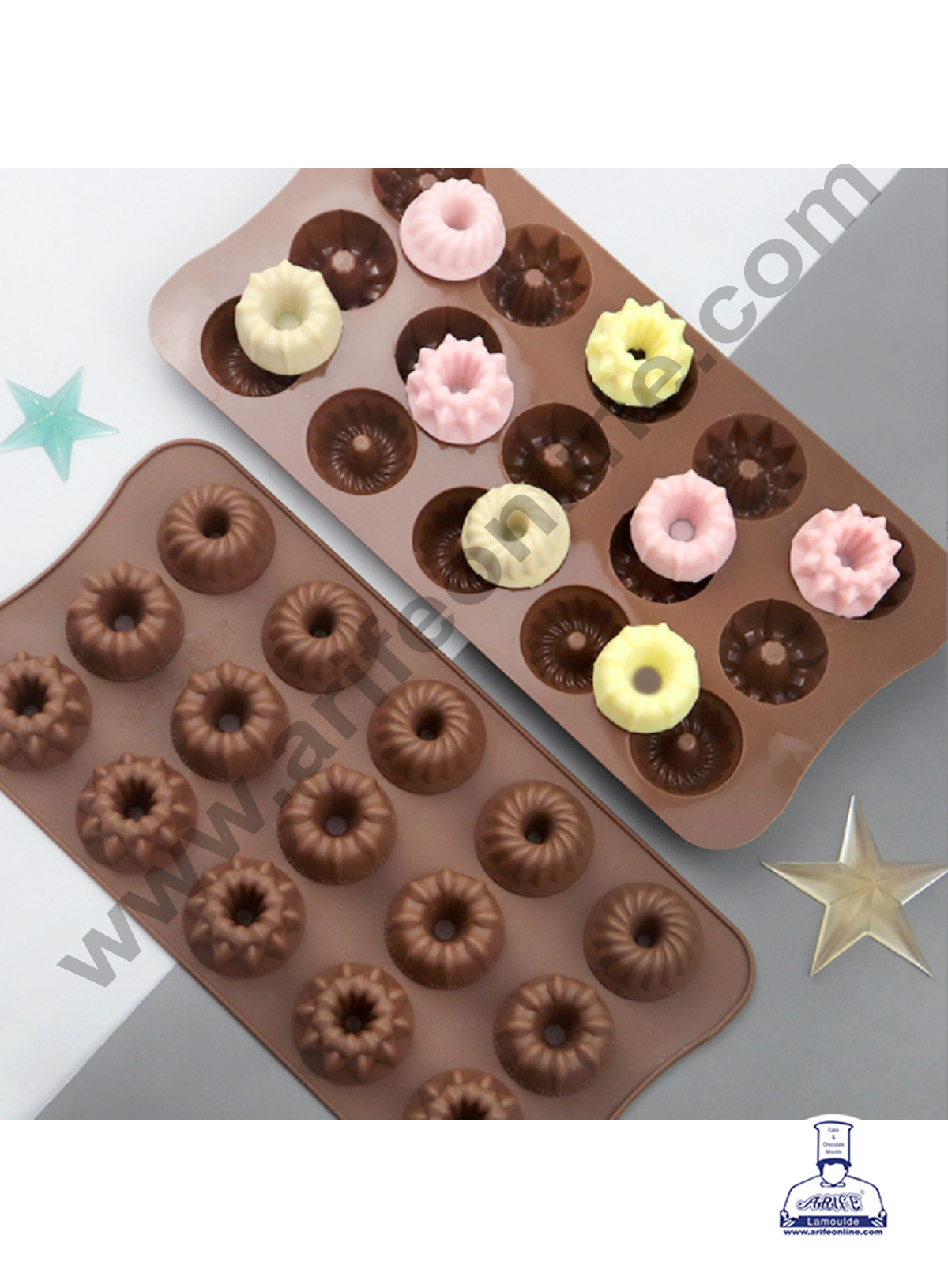 15-Cavity Donut Shape Silicone Brown chocolate Moulds  (MOQ 12 PCS)