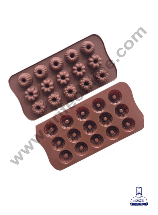 15-Cavity Donut Shape Silicone Brown chocolate Moulds  (MOQ 12 PCS)