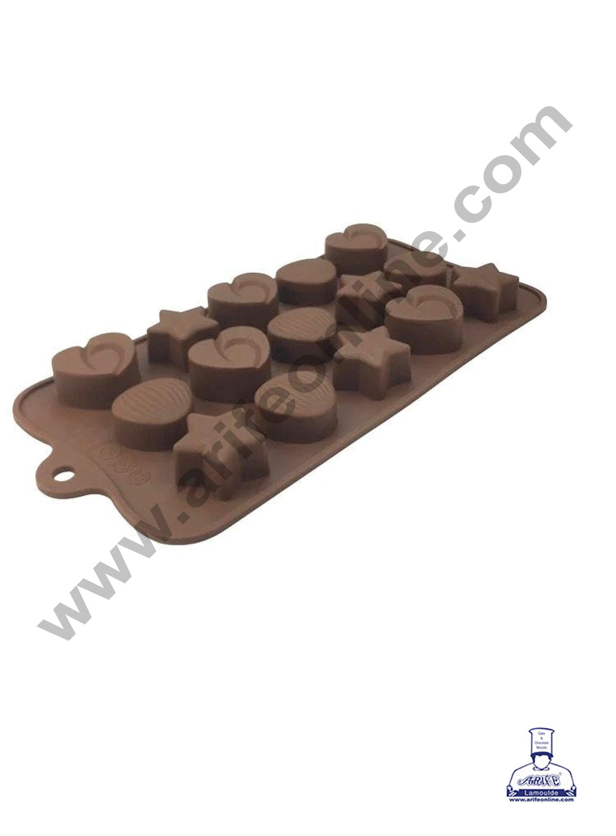 15-Cavity Hearts,Stars and Shells Shape Silicone Brown chocolate Moulds   (MOQ 12 PCS)