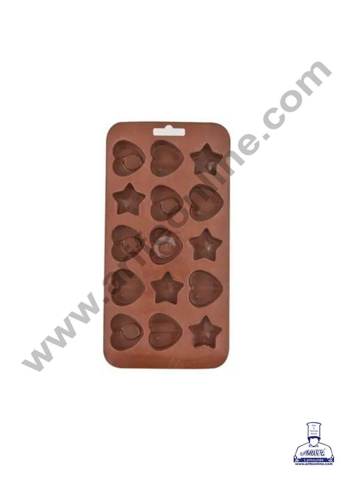 15-Cavity Hearts,Stars and Shells Shape Silicone Brown chocolate Moulds   (MOQ 12 PCS)