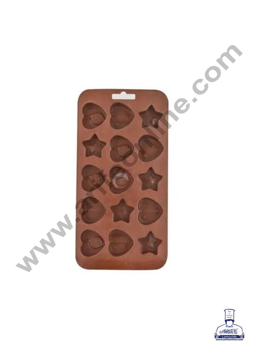 15-Cavity Hearts,Stars and Shells Shape Silicone Brown chocolate Moulds   (MOQ 12 PCS)