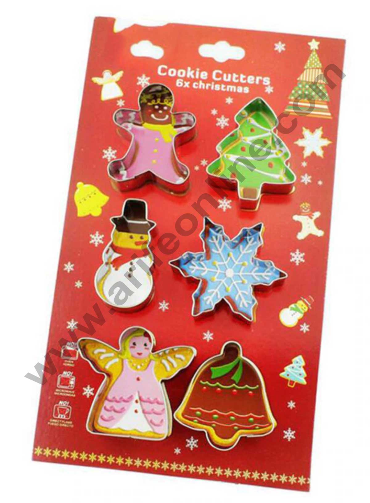 Stainless Steel 6 pc  Snowman Christmas Tree Jingle Bell Angel Gingerbread Man Cookie Cutter Fondant Biscuit Cake Fruit Cutter  (MOQ 12 PCS)
