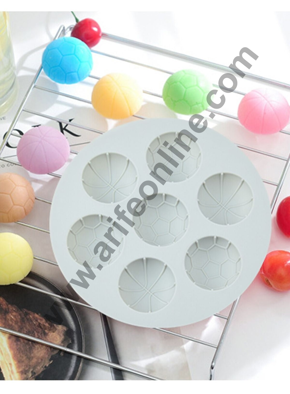 Cake Decor 7 Cavity Chocolate Mould Silicone Basket Ball and Foot Ball Silicon Jelly Candy Mould