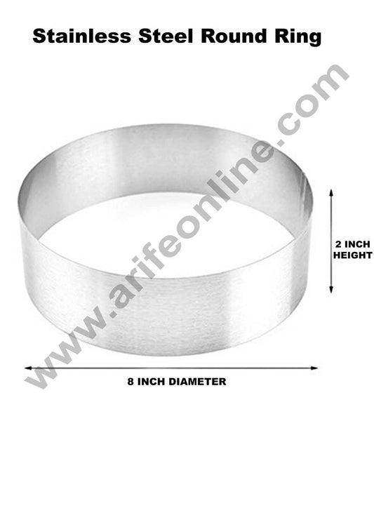 Cake Decor Round Cake Ring and Burger Ring Stainless Steel Heavy Ring (8 inch Diameter X 2 inch Height )