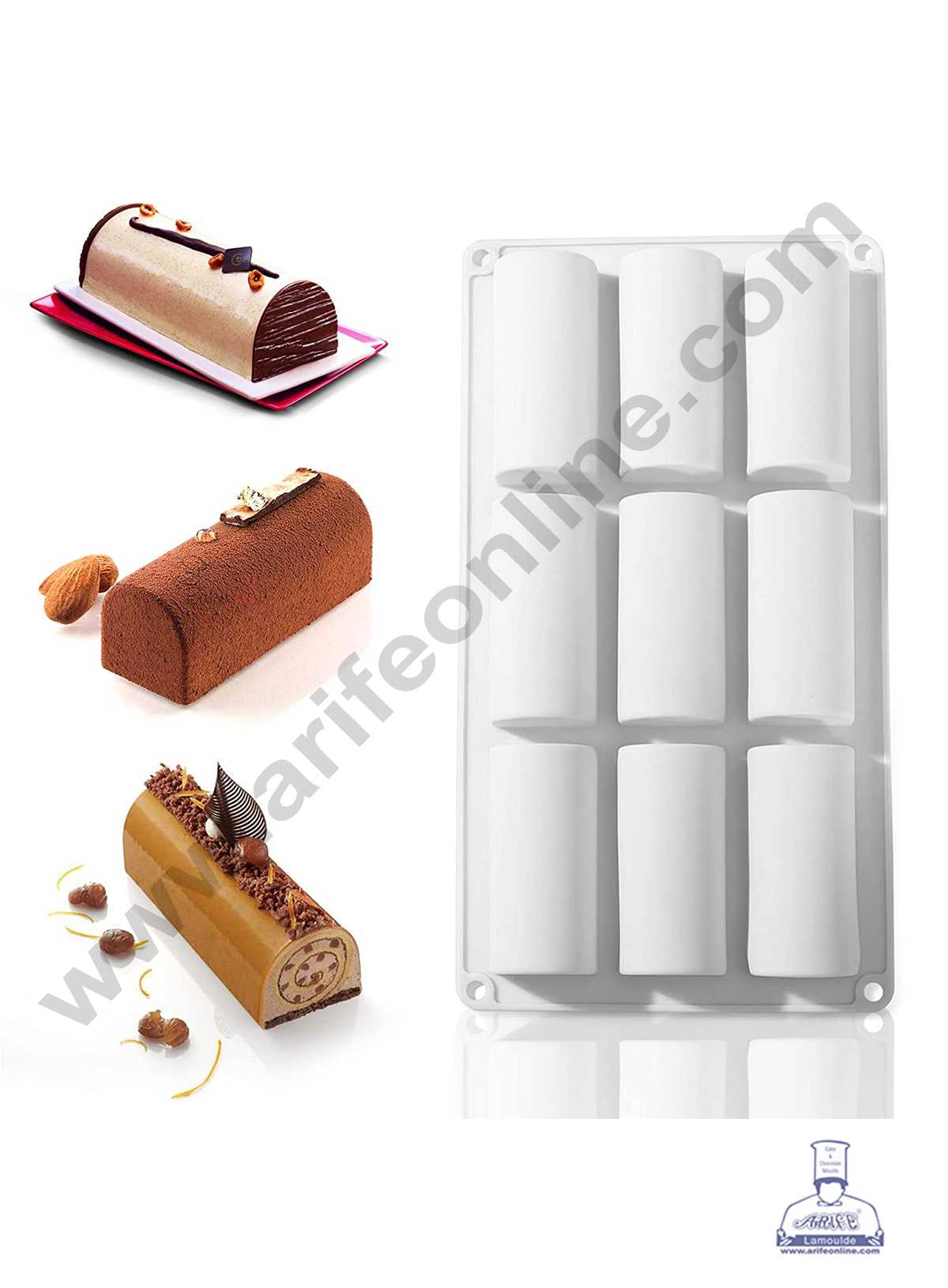 9 Cavity Log Mould Swiss Roll Shape Silicon Muffin Mould, Candy Pastries Molds 9  (MOQ 12 PCS)