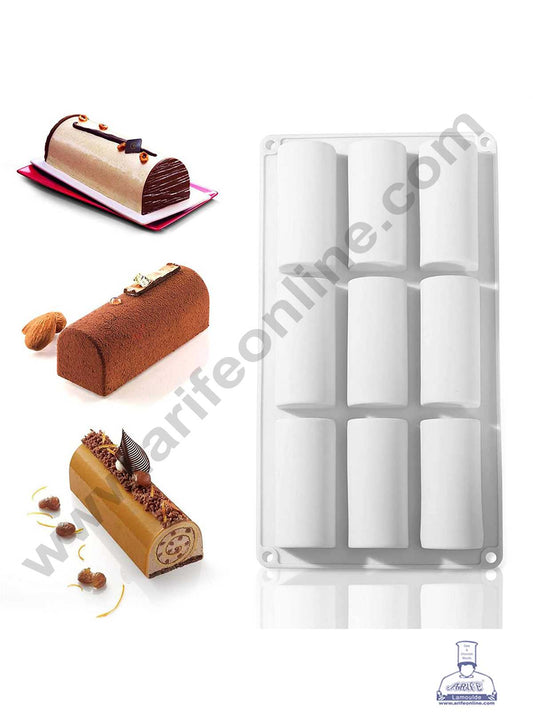 9 Cavity Log Mould Swiss Roll Shape Silicon Muffin Mould, Candy Pastries Molds 9  (MOQ 12 PCS)