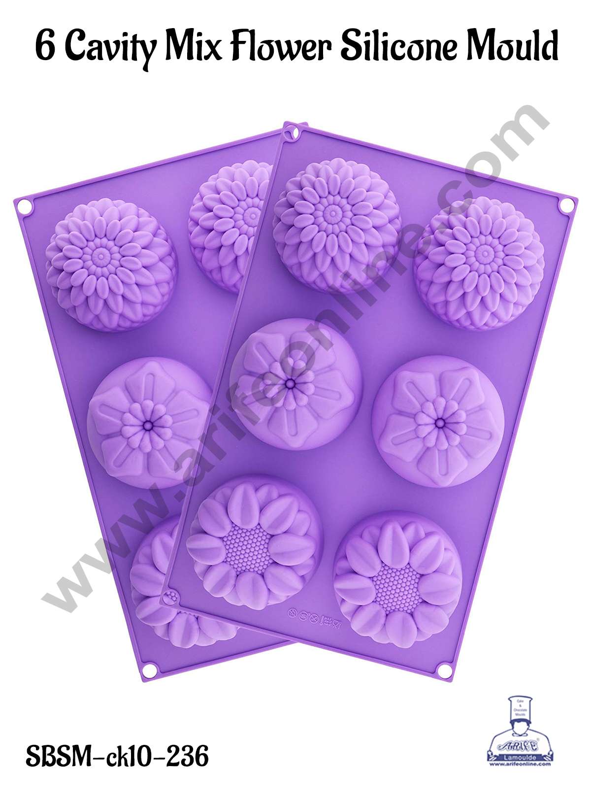 6 Cavity Mix Flower Shape Silicone Mould | Jelly & Soap Mould | Baking Mould - SBSM-ck10-236  (MOQ 12 PCS)
