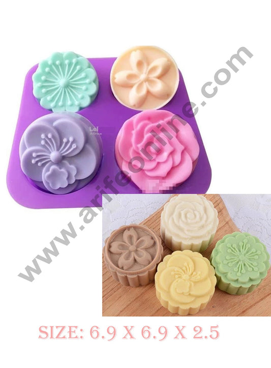 Cake Decor 4 Cavity Mix Flower Rose Silicone Moulds for Soaps and Chocolate Jelly Desserts Mould