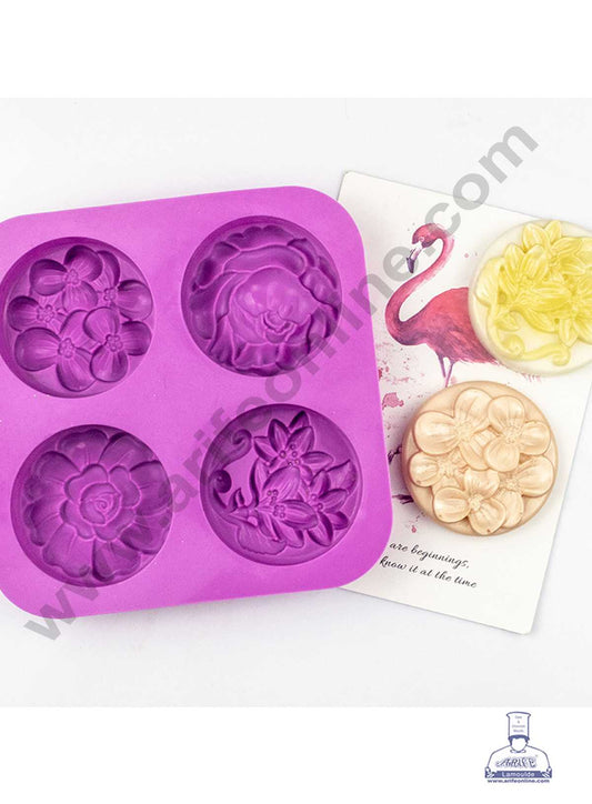 4 Cavity Silicone Moulds, Different Flower Shapes for Soap Making, Cake Mold Handmade DIY Baking Tools