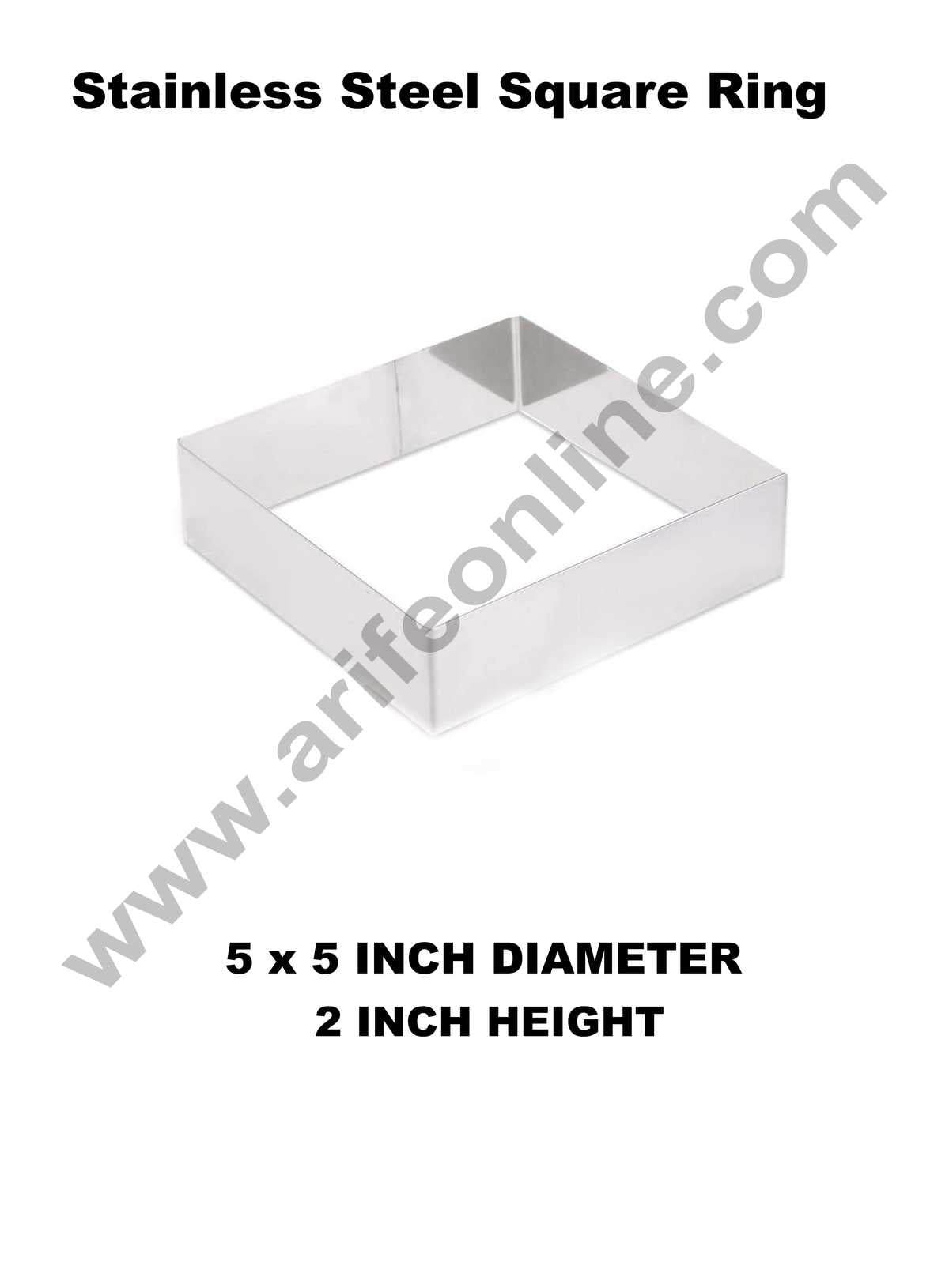 Cake Decor Square Cake Ring Stainless Steel Cutter Heavy Ring (5x5 inch Diameter X 2 inch Height )