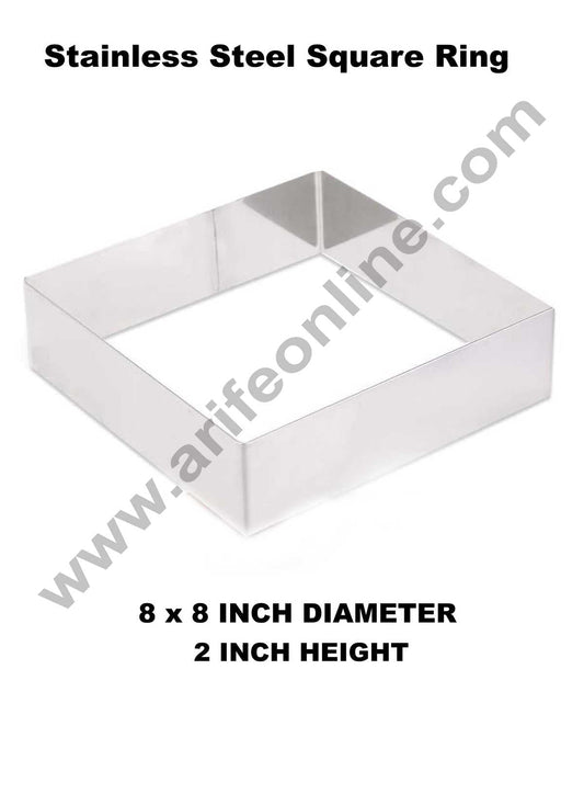 Cake Decor Square Cake Ring Stainless Steel Cutter Heavy Ring (8x8 inch Diameter X 2 inch Height )