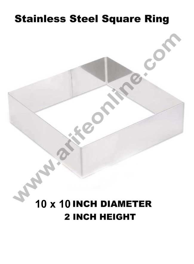 Cake Decor Square Cake Ring Stainless Steel Cutter Heavy Ring (10x10 inch Diameter X 2 inch Height )