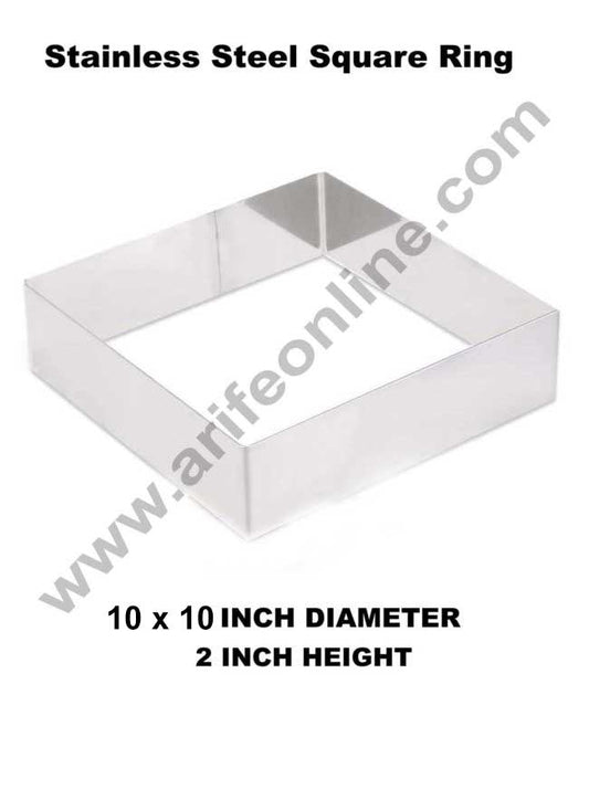 Cake Decor Square Cake Ring Stainless Steel Cutter Heavy Ring (10x10 inch Diameter X 2 inch Height )