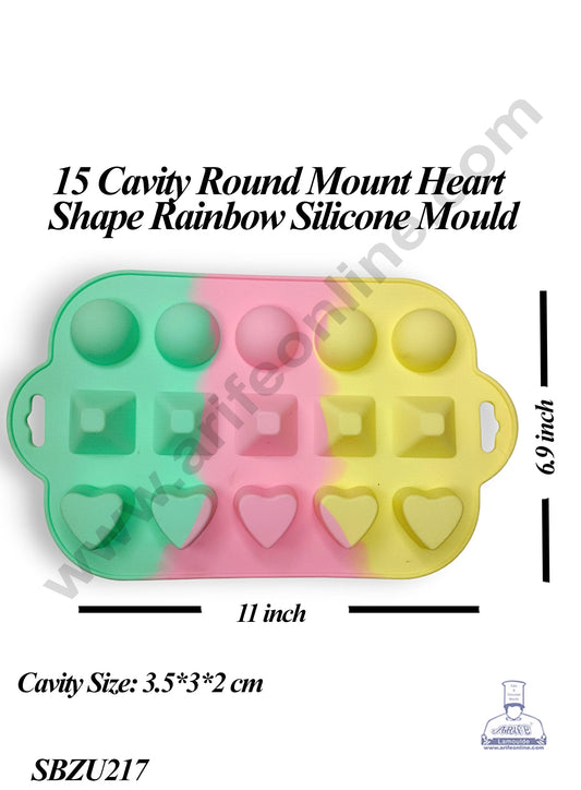 15 Cavity Round Mount Heart Shape Dessert Cake Rainbow Silicone Mould (SBZU217) (MOQ 12 PCS)