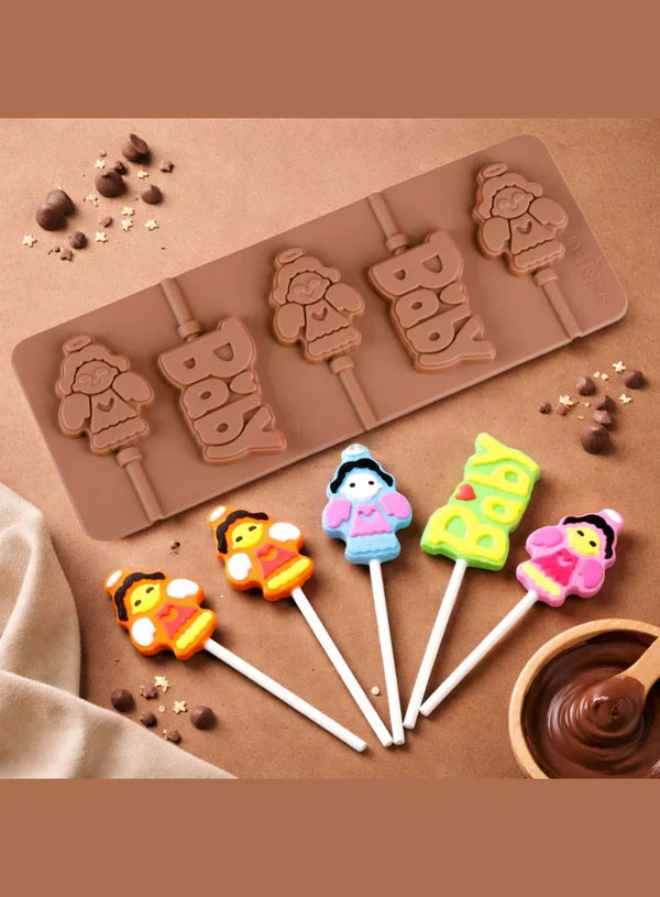 5-Cavity Angel Baby Lollipop Silicone Chocolate Mould | Non-Stick Mold for Baking & Crafting | 1 Piece Pack | (SB-3160) (MOQ 12 PCS)