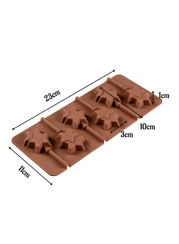 6-Cavity Double Star Lollipop Silicone Chocolate Mould | Non-Stick Mold for Baking & Crafting | 1 Piece Pack | (SB-3159)  (MOQ 12 PCS)
