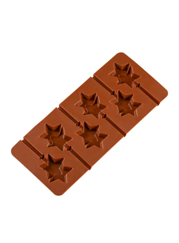 6-Cavity Double Star Lollipop Silicone Chocolate Mould | Non-Stick Mold for Baking & Crafting | 1 Piece Pack | (SB-3159)  (MOQ 12 PCS)