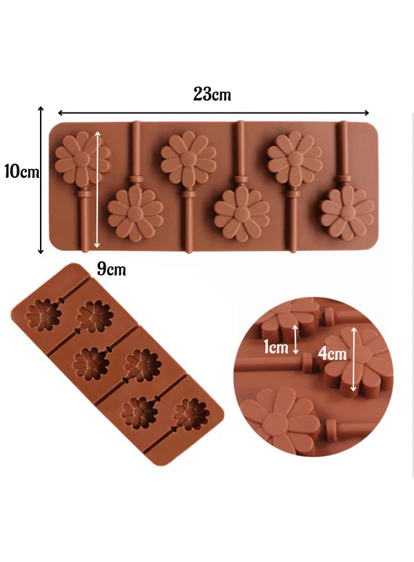 6-Cavity Flower Shape Lollipop Silicone Chocolate Mould | Non-Stick Mold for Baking & Crafting | 1 Piece Pack | (SB-3158)  (MOQ 12 PCS)