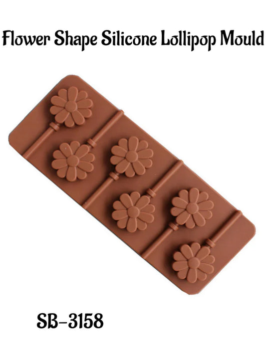 6-Cavity Flower Shape Lollipop Silicone Chocolate Mould | Non-Stick Mold for Baking & Crafting | 1 Piece Pack | (SB-3158)  (MOQ 12 PCS)