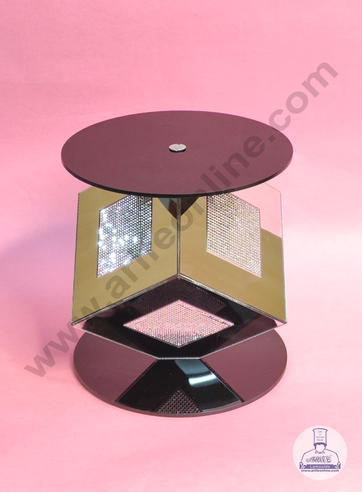 Silver Mirror Square Cake Spacer with Diamond Design For Cake Decoration - Base 6 inch X Height 6 inch  (MOQ 12 PCS)