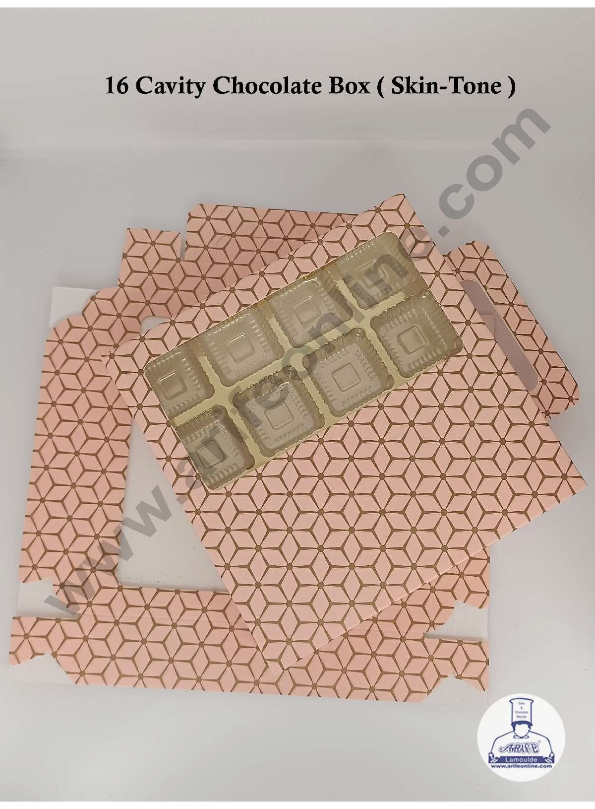 16 Cavity 3D Cube Print Chocolate Box with Cavity, Clear Window & Handle ( 10 Piece Pack ) - Skintone (MOQ 12 PACK) (RDD)