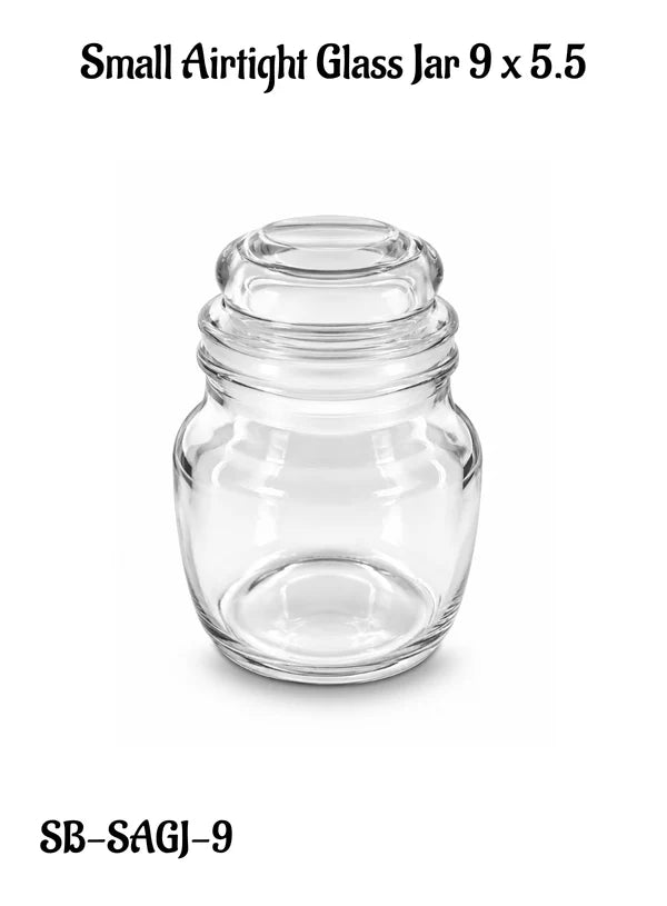Small Airtight Glass Storage Jar With Glass Lid | 9x5.5cm (SB-SAGJ-9)