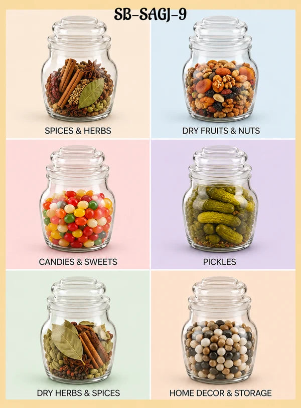 Small Airtight Glass Storage Jar With Glass Lid | 9x5.5cm (SB-SAGJ-9)
