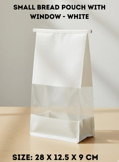 Small bread pouch With Window-White - (28 X 12.5 X 9 cm) (Pack of 10) (SB-ZP-14) (MOQ 12 PACK)