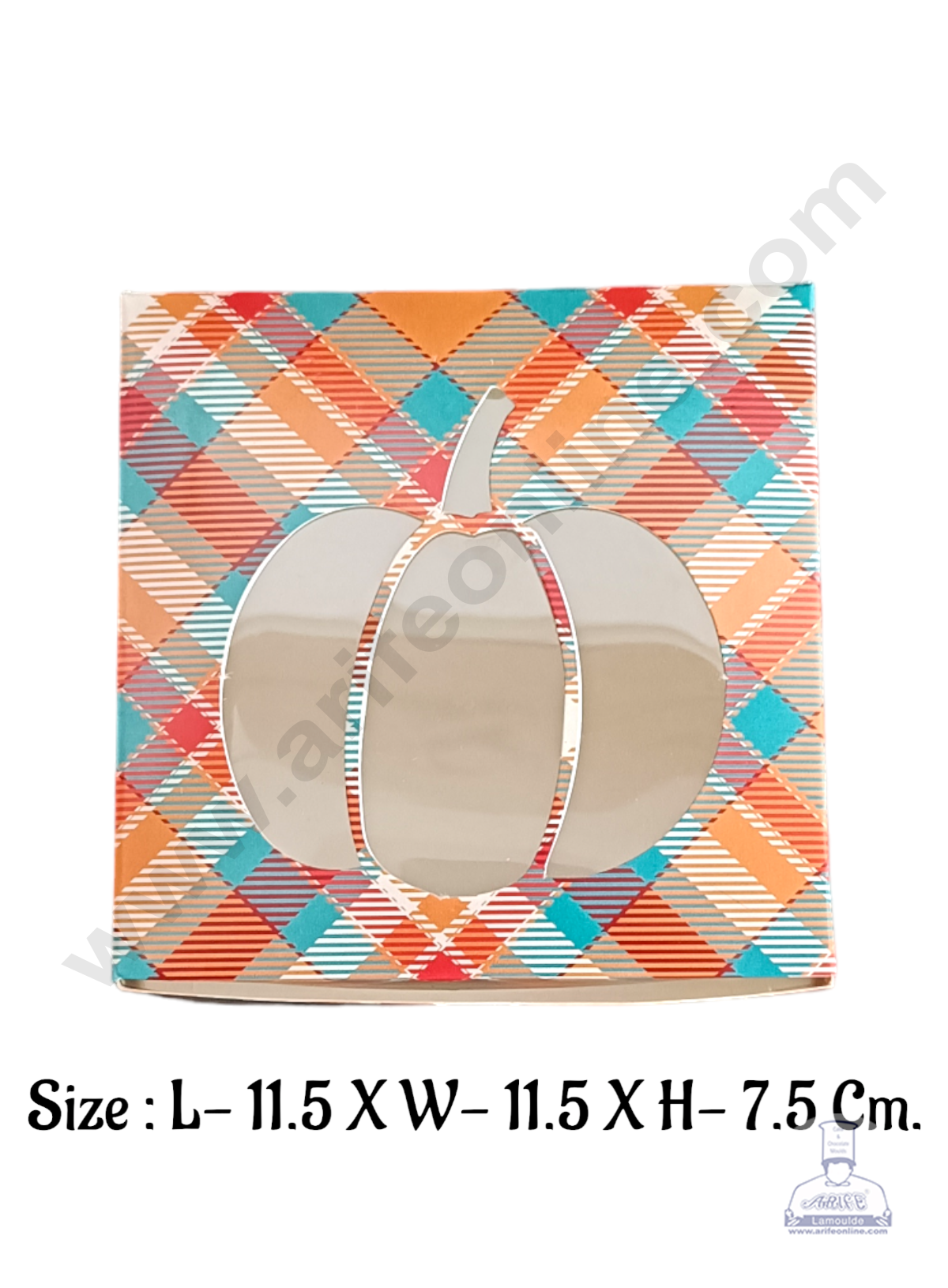 Pastry Box Turquoise Blue And Orange Checks  Colour With Window (Pack of 10 Pcs) (MOQ 12 PACK)