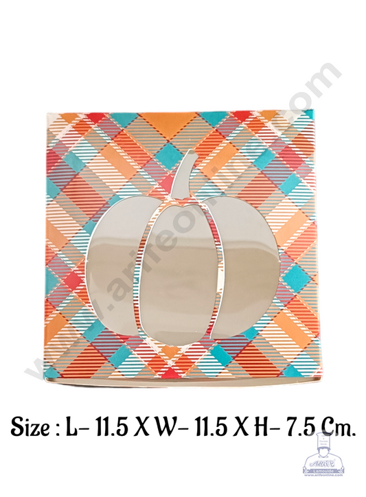 Pastry Box Turquoise Blue And Orange Checks  Colour With Window (Pack of 10 Pcs) (MOQ 12 PACK)