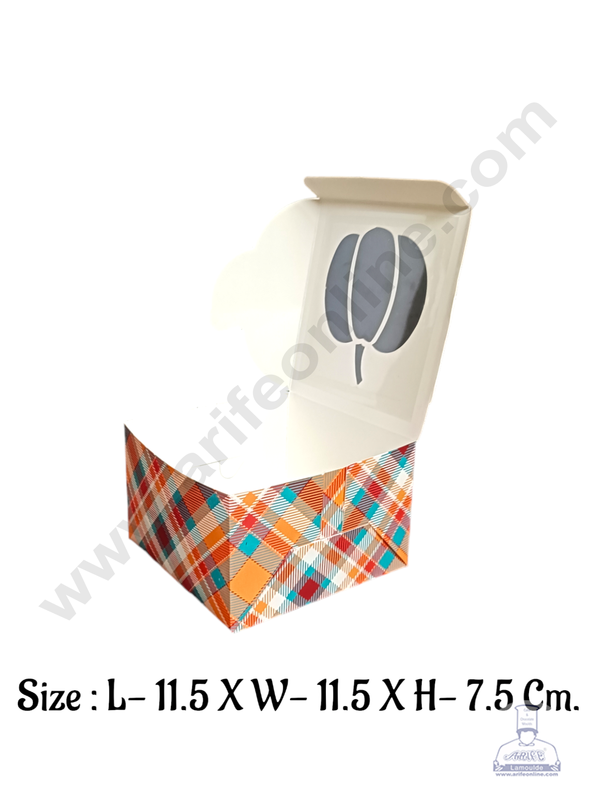 Pastry Box Turquoise Blue And Orange Checks  Colour With Window (Pack of 10 Pcs) (MOQ 12 PACK)