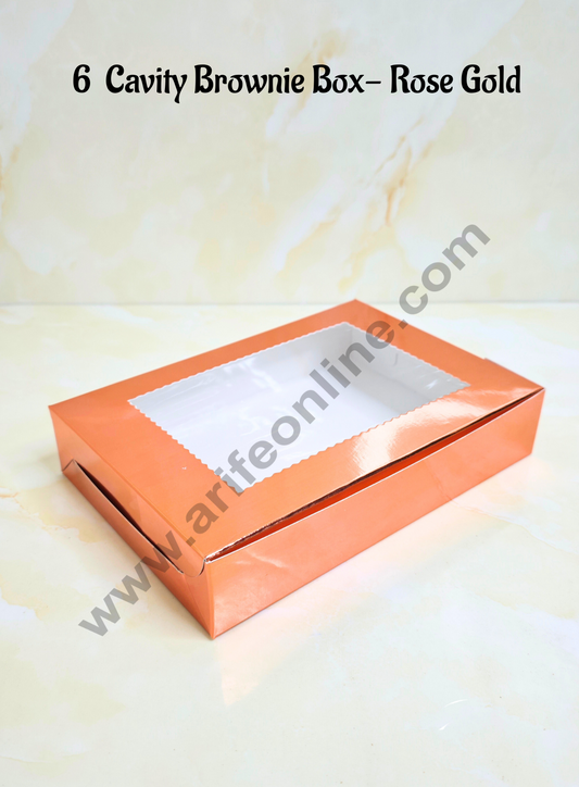 Rose Gold Brownie Boxes 6 Cavity with Clear Window, Brownie Carriers ( 10 Pcs Pack ) (MOQ 12 PACK)