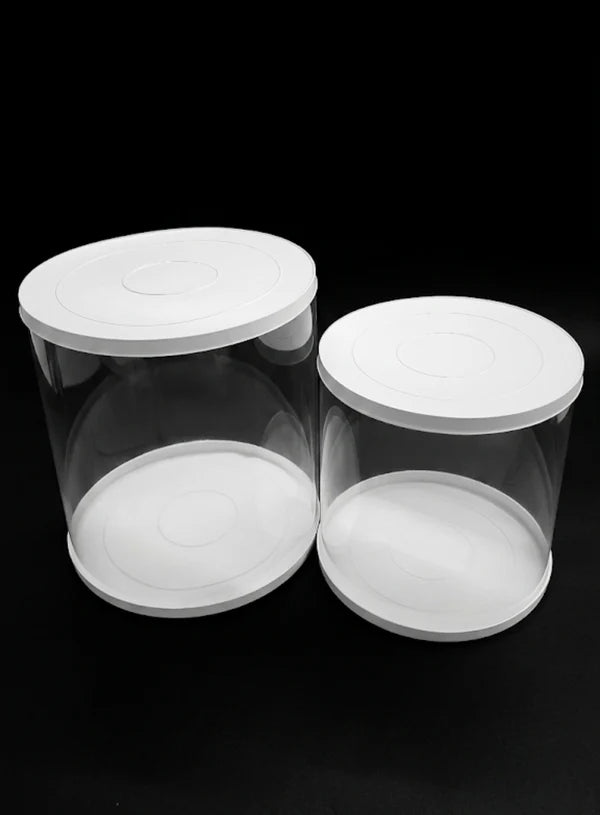 Transparent Round 10 & 8 Inch Pinata Cake Boxes with White Base Lid (2 Pcs) | Pull Me Up Cake Box | Hamper Gift Box | Clear Packaging For Tall Cakes (SBBXT-10-8)  (ADD)
