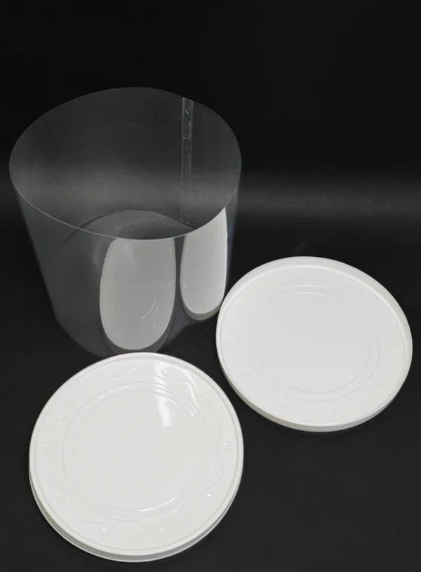 Transparent Round 10 & 8 Inch Pinata Cake Boxes with White Base Lid (2 Pcs) | Pull Me Up Cake Box | Hamper Gift Box | Clear Packaging For Tall Cakes (SBBXT-10-8)  (ADD)