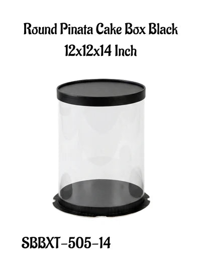 Transparent Round Pinata Cake Box With Black Base Lid (12x12x14 Inch) | Pull Me Up Cake Box | Hamper Gift Box | Clear Packaging For Tall Cakes (SBBXT-505-14) - (AMD)