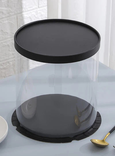 Transparent Round Pinata Cake Box With Black Base Lid (10x10x12 Inch) | Pull Me Up Cake Box | Hamper Gift Box | Clear Packaging For Tall Cakes (SBBXT-505-11)  (AAE)