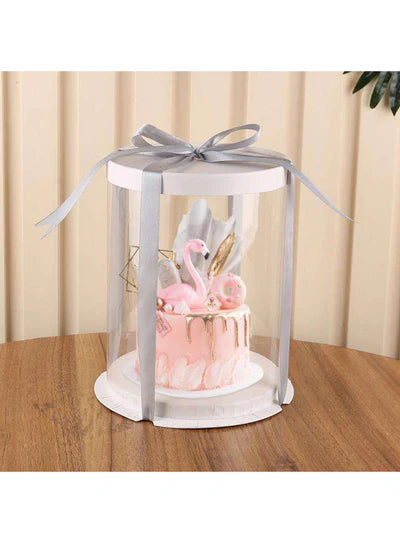 1 Piece Transparent Round Cake Box With White Base & Lid | Gift Box | Hamper Box | Pinata Box - (10 X 10 X 12 Inch)  (AAE)