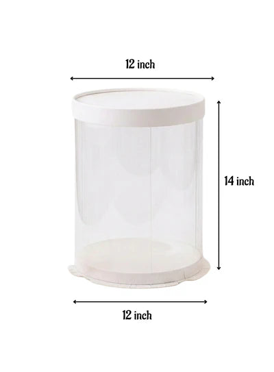 1 Piece Transparent Round Cake Box With White Base & Lid | Gift Box | Hamper Box | Pinata Box - (12 X 12 X 14 Inch) (AMD)