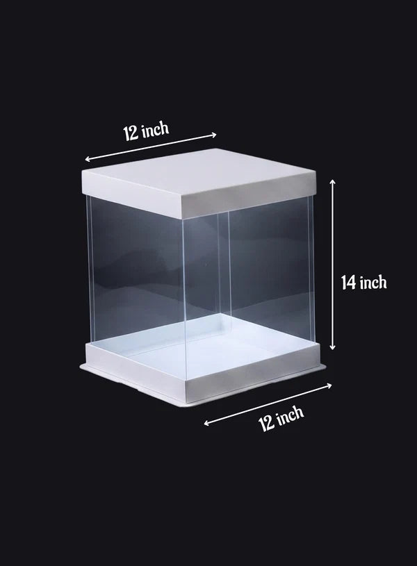 Transparent Square Pinata Cake Box With White Base Lid (12x12x14 Inch) | Pull Me Up Cake Box | Hamper Gift Box | Clear Packaging For Tall Cakes (SBBXT-505-4) (MOQ 50 PCS)  (AMD)