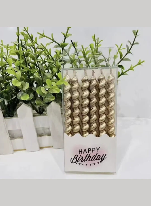 Twist Spiral Metallic Candles in Holder (Champagne) 6 Pcs - For Party Decoration Cake and Cupcake (SBD-Spiral-Champagne) (MOQ 12 SETS)