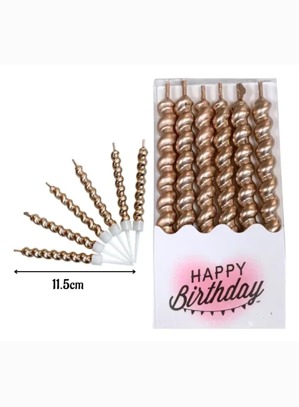 Twist Spiral Metallic Candles in Holder (Champagne) 6 Pcs - For Party Decoration Cake and Cupcake (SBD-Spiral-Champagne) (MOQ 12 SETS)