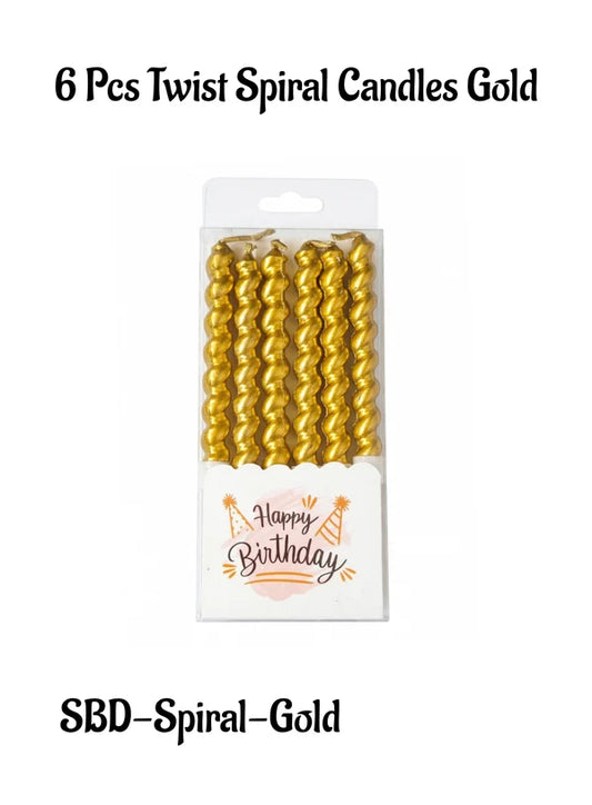 Gold Color Twist Spiral Candles with Stand for Party Decoration for Cake and Cupcake (Set of 6 Pc) (MOQ 12 SETS) (MOQ 12 SETS