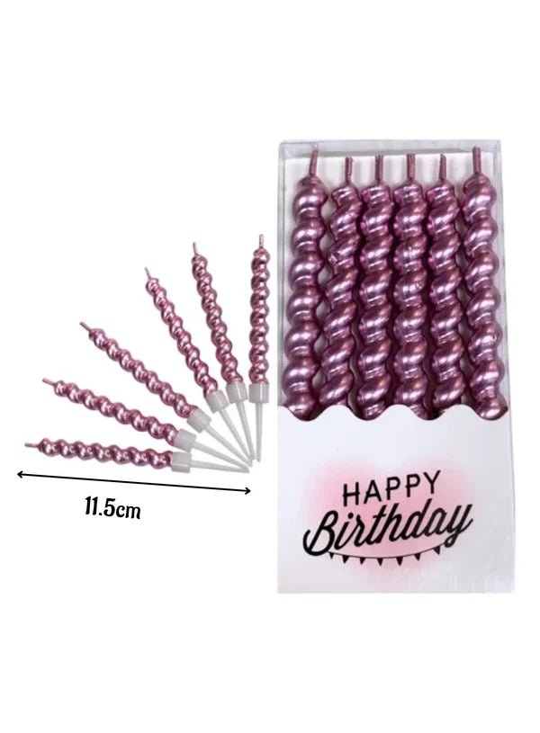 Twist Spiral Metallic Candles in Holder (Rose Gold) 6 Pcs - For Party Decoration Cake and Cupcake (SBD-Spiral-Rose)