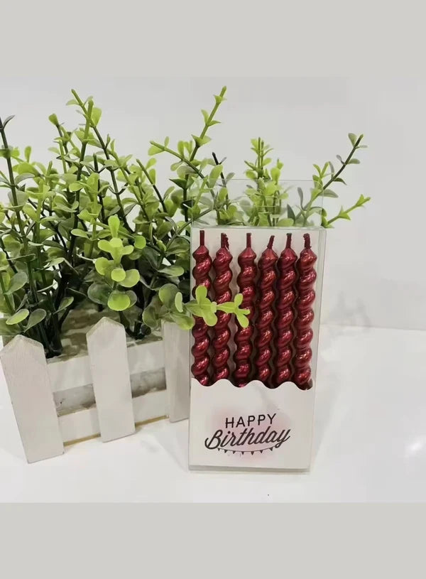 Twist Spiral Metallic Candles in Holder (Red) 6 Pcs - For Party Decoration Cake and Cupcake (SBD-Spiral-Red) (MOQ 12 SET)