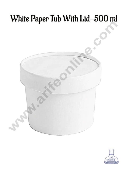 500ml White Kraft Paper Tub With Lid (MOQ 100 PCS)