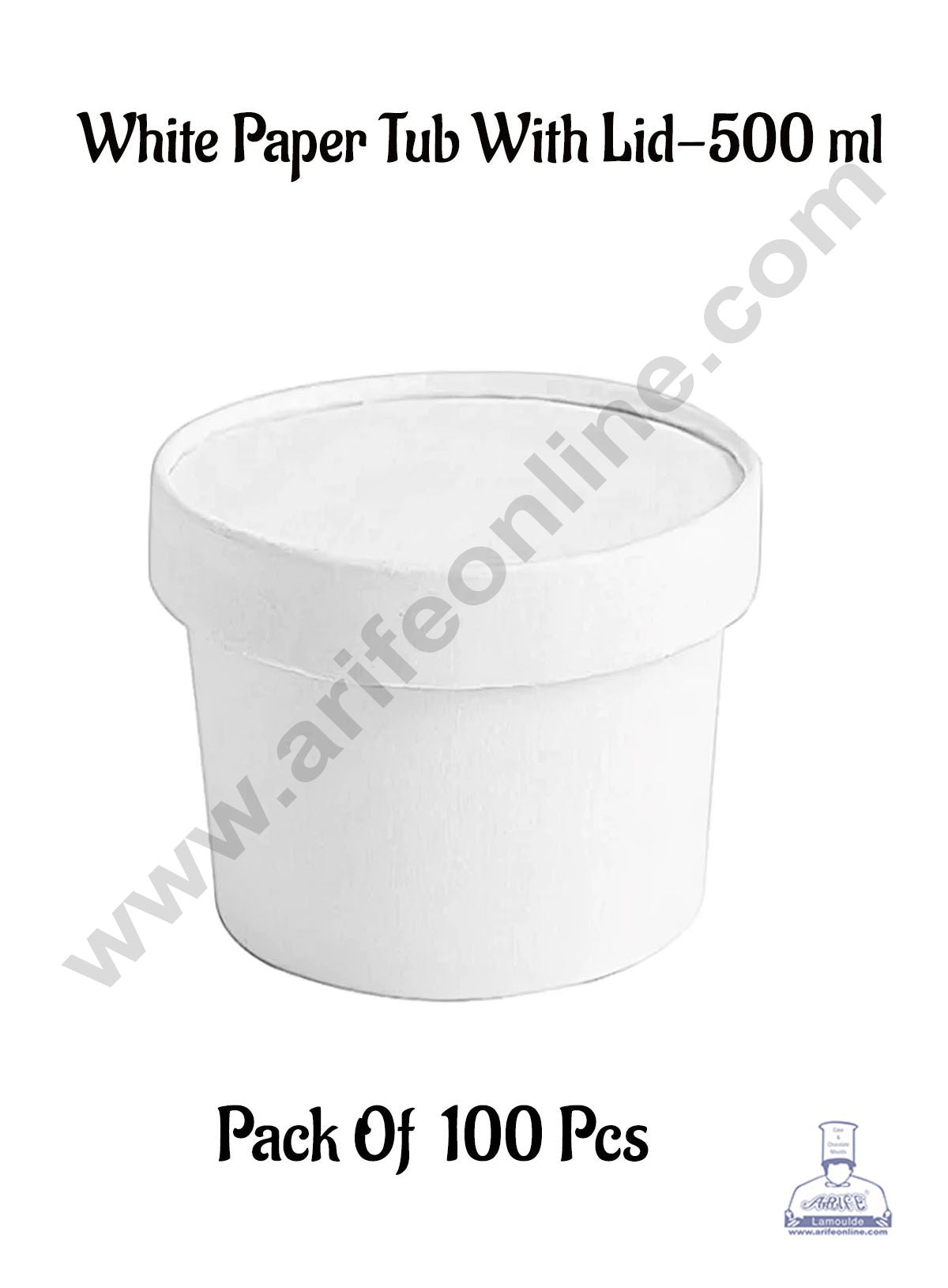 500ml White Kraft Paper Tub With Lid (MOQ 100 PCS)